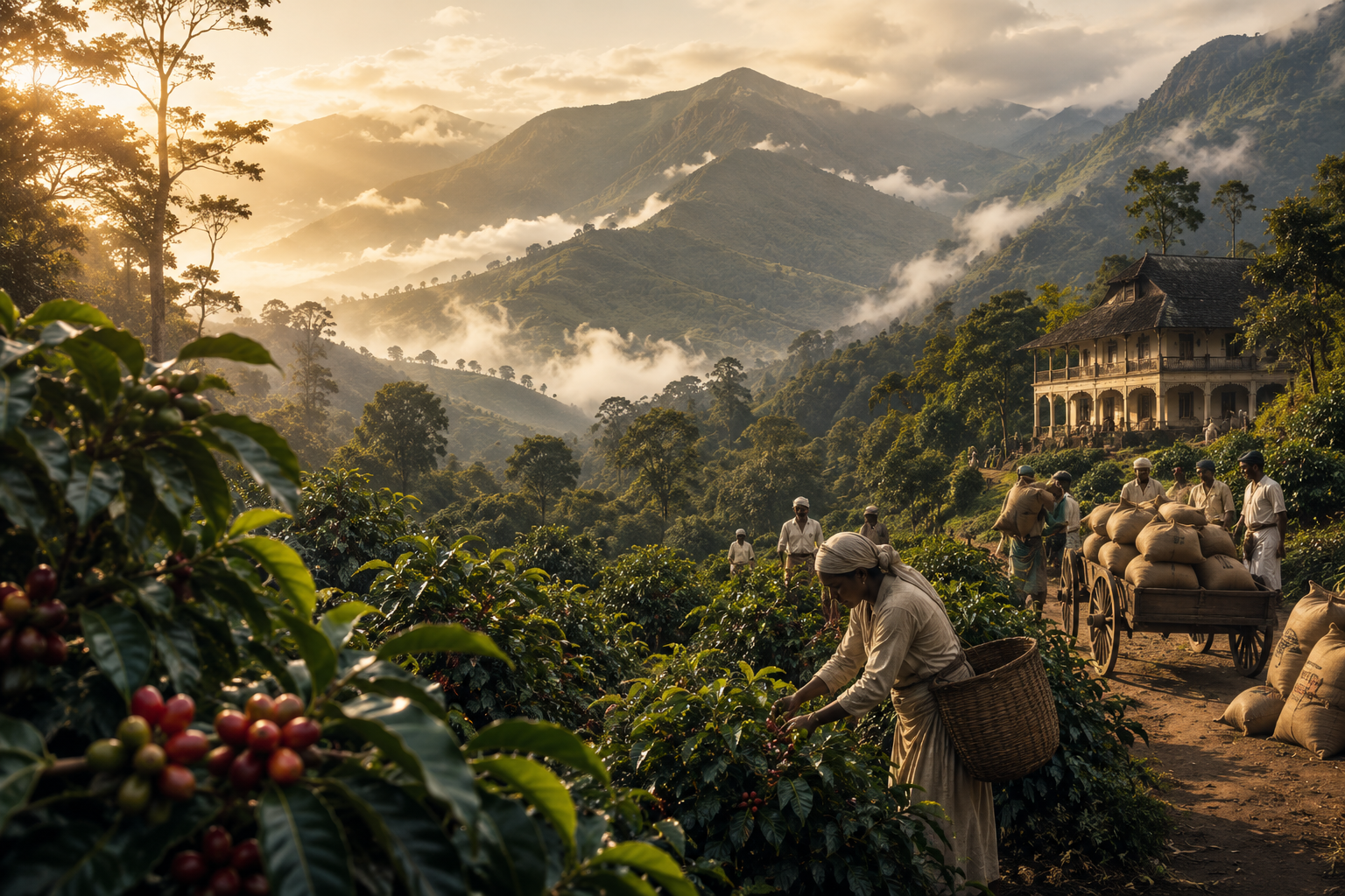 Home Ceylon coffee harvest in 1870